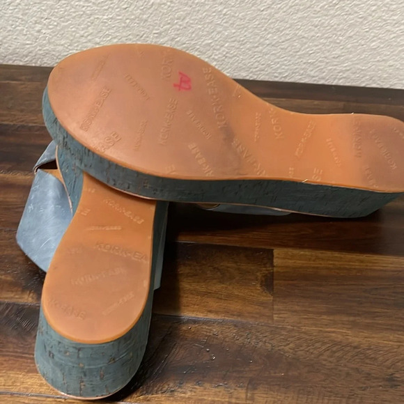 Kork Ease Cork Wedge Open Toe Leather Slide Platform Blue Sandals Sz 9 - Picture 13 of 17